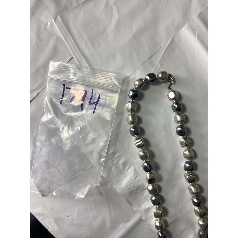 Chunky Beaded Necklace Silver Gray Statement Beads